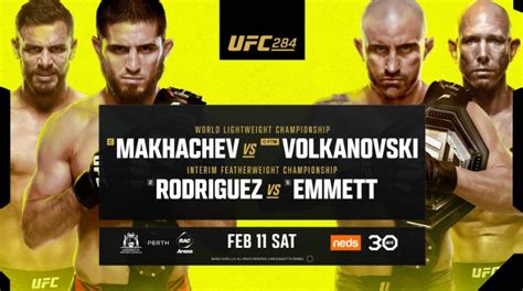Ufc 284 At UFC 284, Makhachev defends his lightweight title against featherweight champion Alexander Volkanovski in a battle of the top two pound-for-pound fighters in the world, and he will do so without